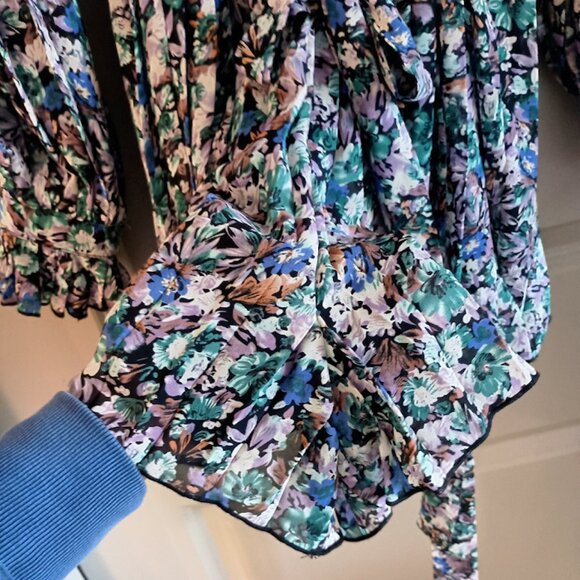 Ruffle Pleated Lined Floral Romper with Belt - Picture 10 of 12